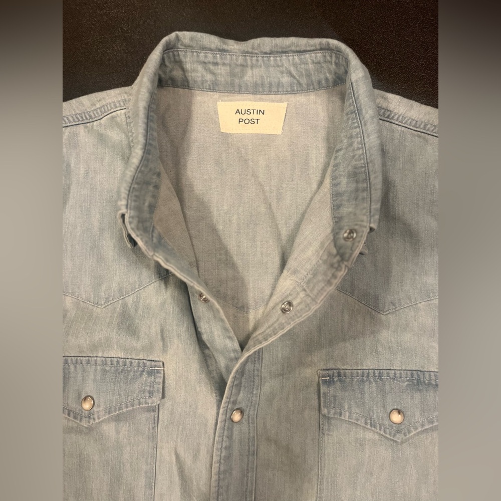 Austin Post Daybreak Denim Western Shirt Big Sky 100% Cotton Post Malone $198 - Picture 7 of 15